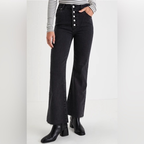 Rolla’s | Eastcoast Crop Flare Washed Black High Rise Denim Jeans Sz 28 - Picture 1 of 11